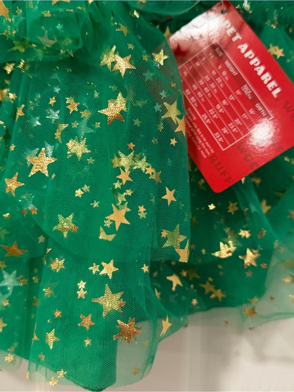 NWT Pet Apparel Size Small Emerald Green Star Tulle Dog Dress with Gold Accents